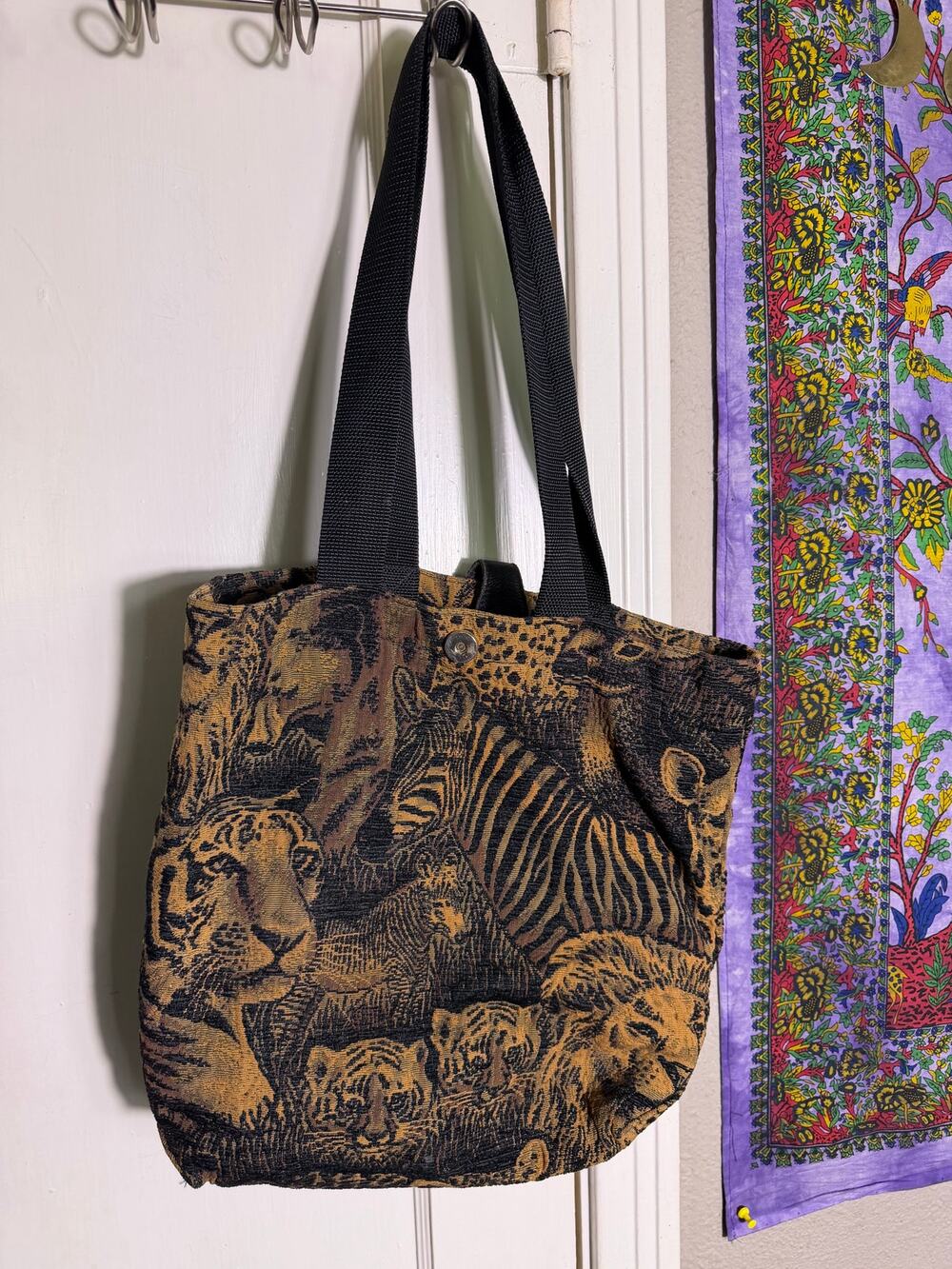 Safari Animal Tapestry Tote Bag Tiger Lion Zebra Leopard Jacquard Shoulder Bag